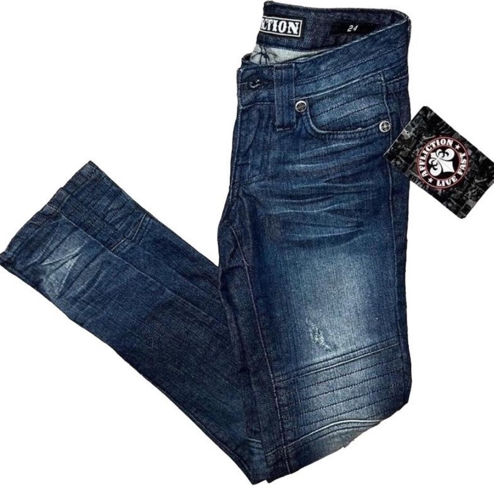 Affliction Dark Blue Slim Straight Jeans Size 24/31 NWT
